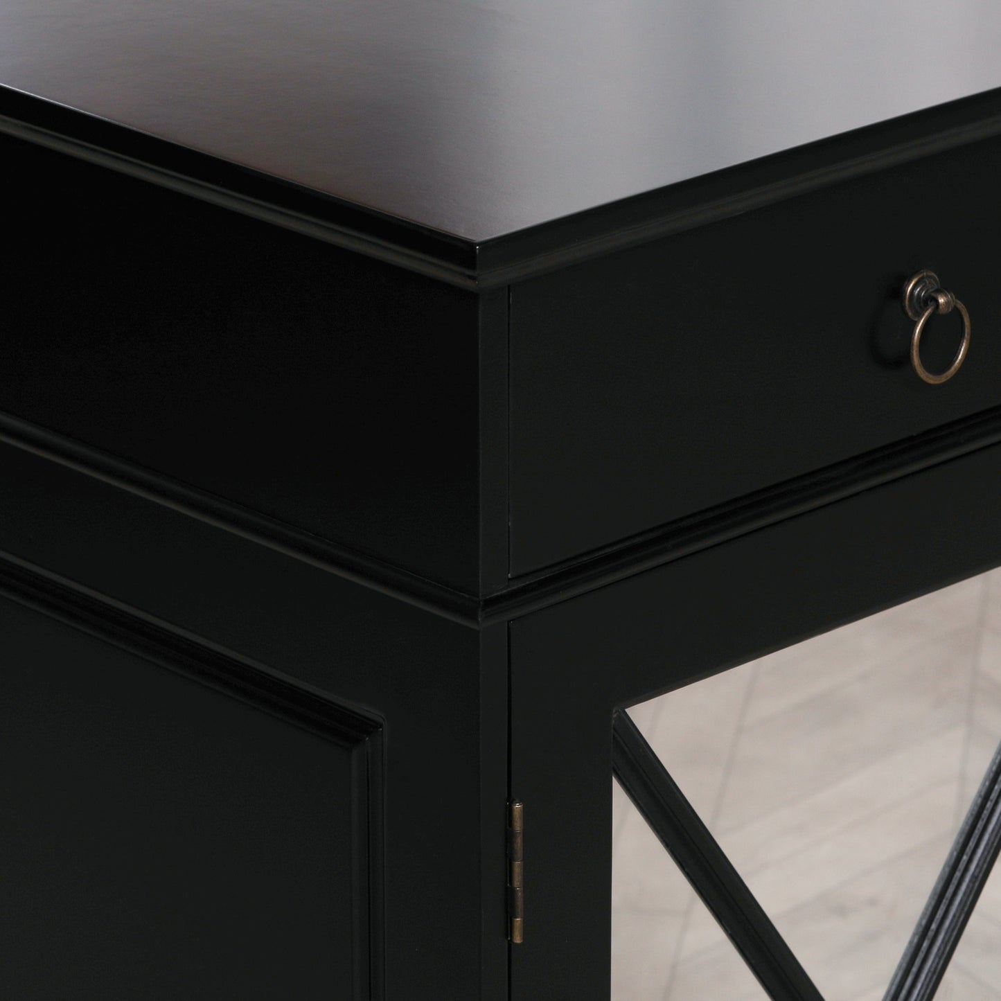 Black Oriental Sideboard With Mirrored Doors