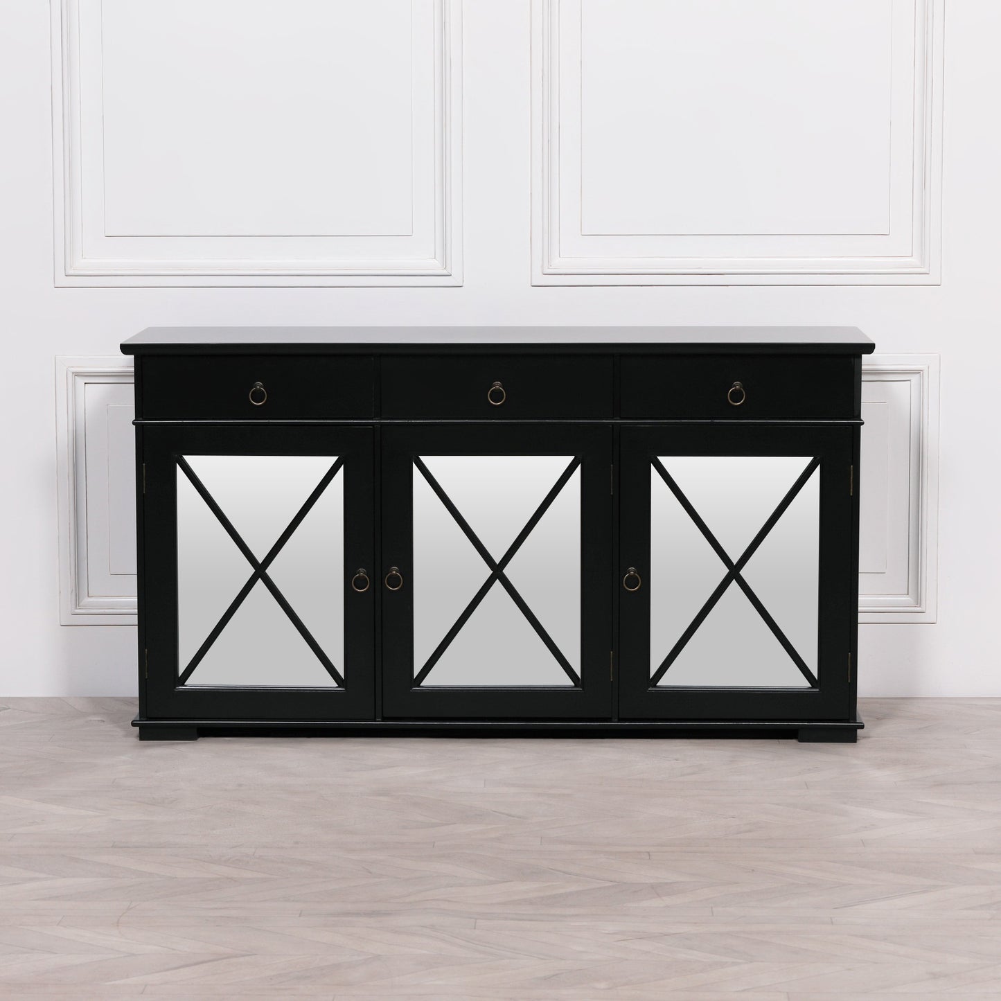 Black Oriental Sideboard With Mirrored Doors