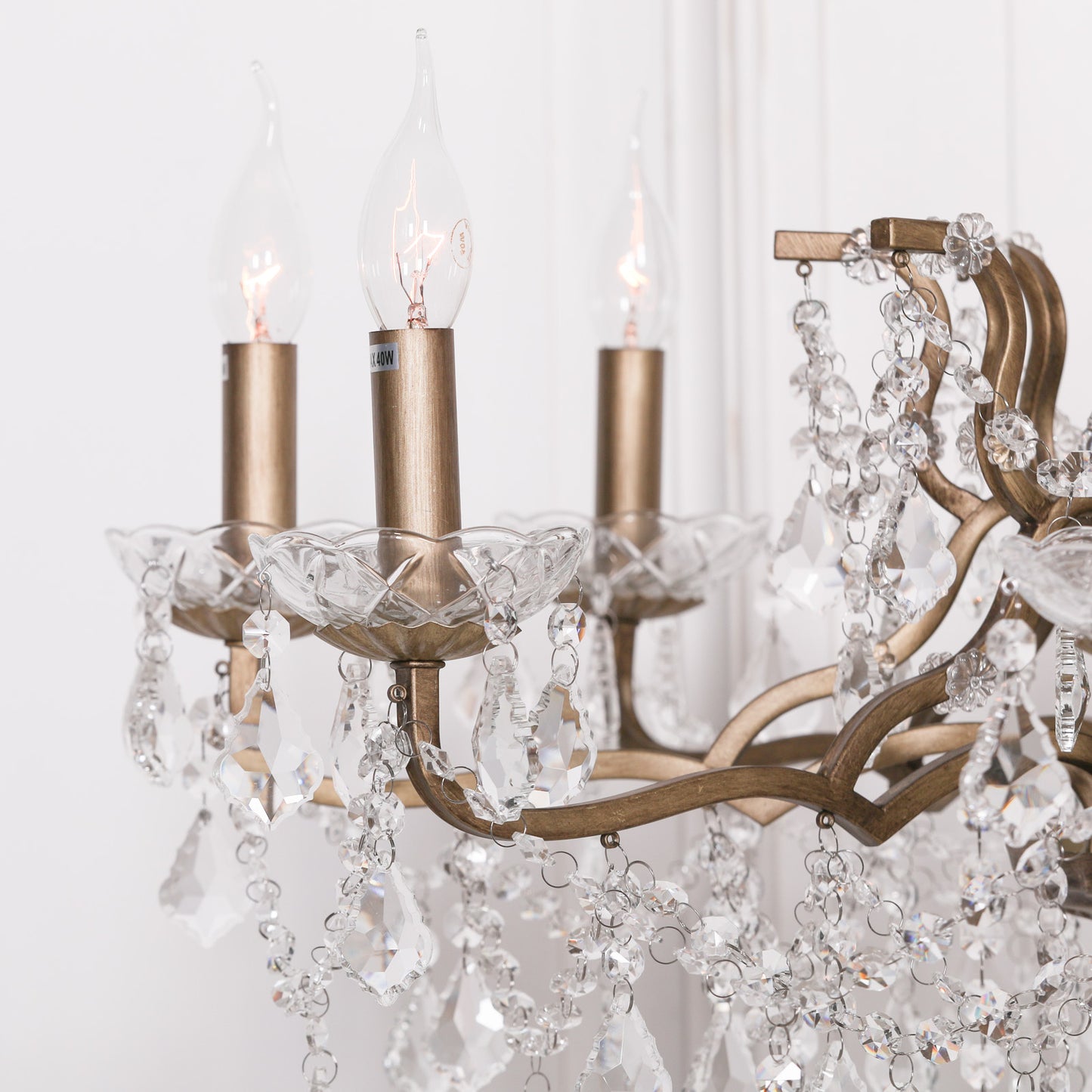 Antique Gold 8 Branch Shallow Cut Glass Chandelier