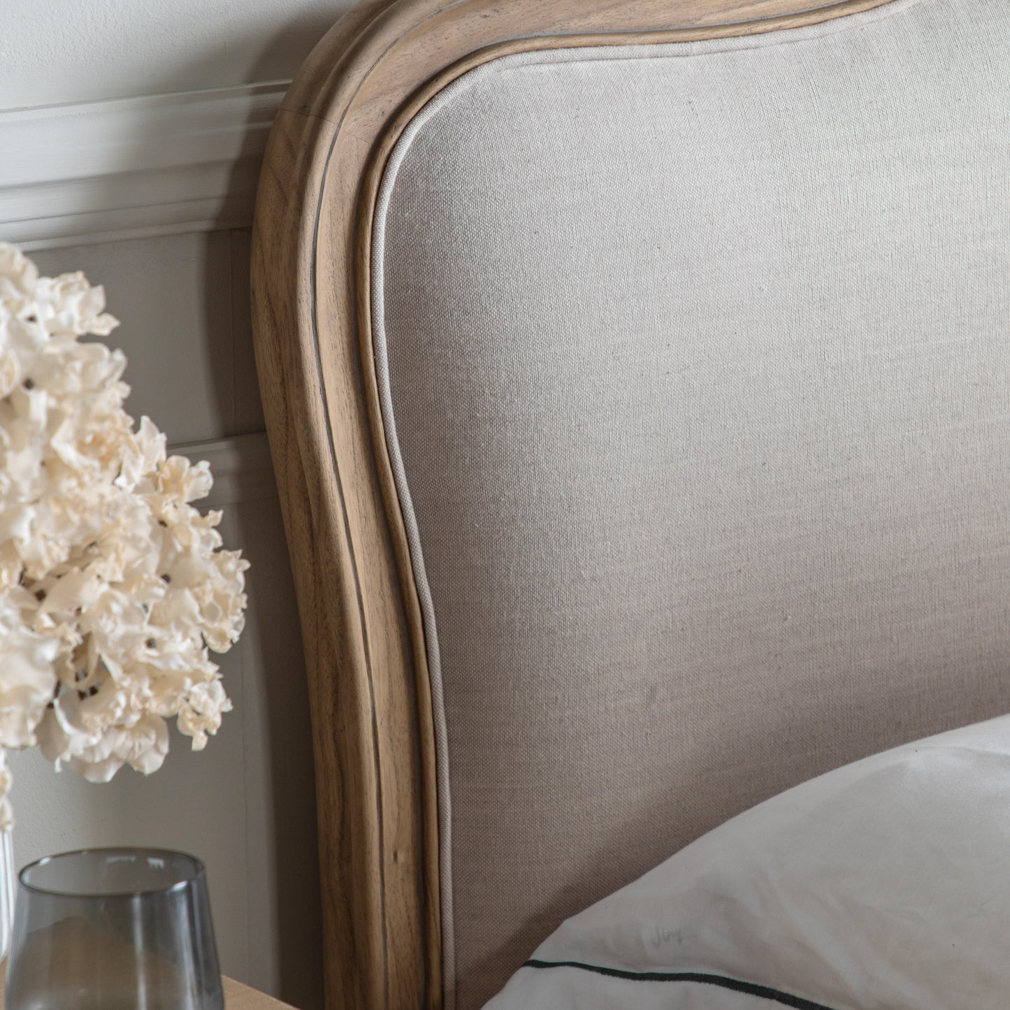 Chic Super King Linen Upholstered Bed Weathered