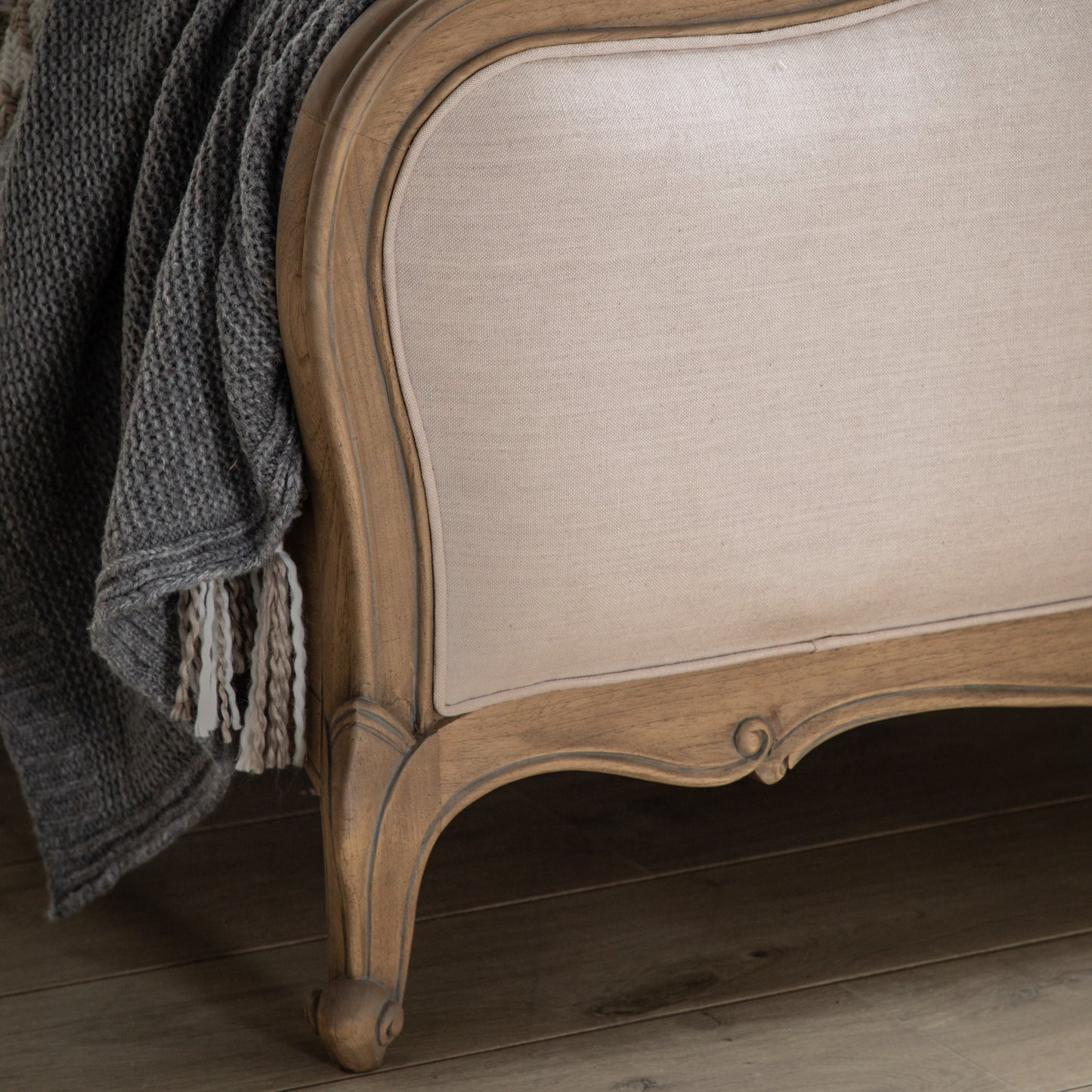 Chic Super King Linen Upholstered Bed Weathered