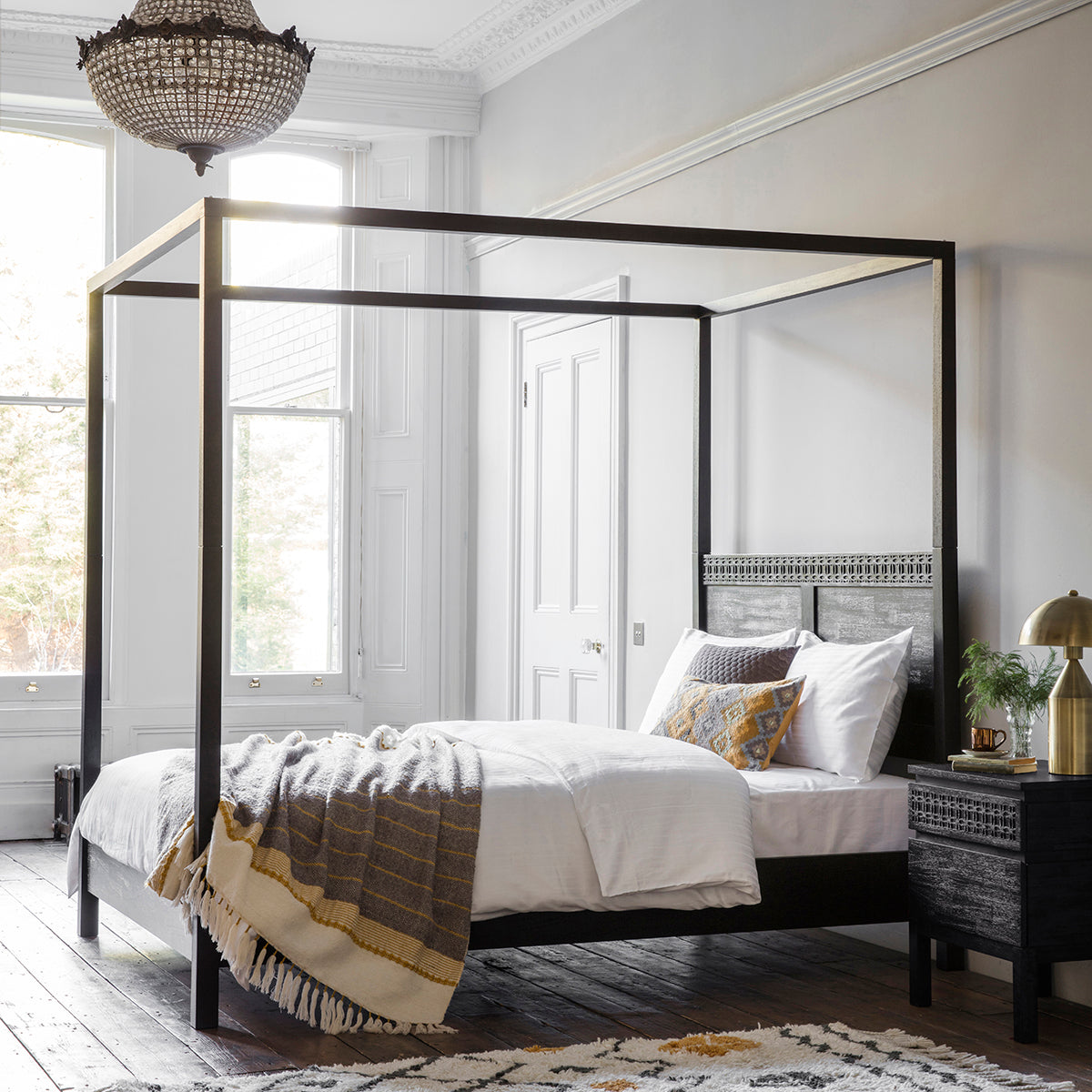 Boho Super King 4 Poster Bed Black