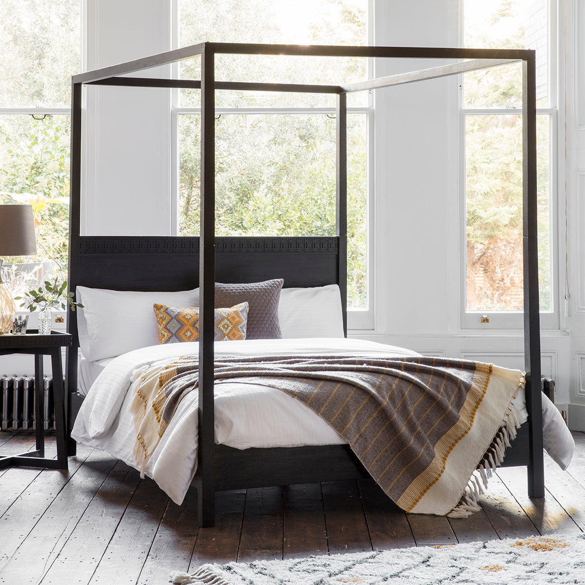 Boho Super King 4 Poster Bed Black