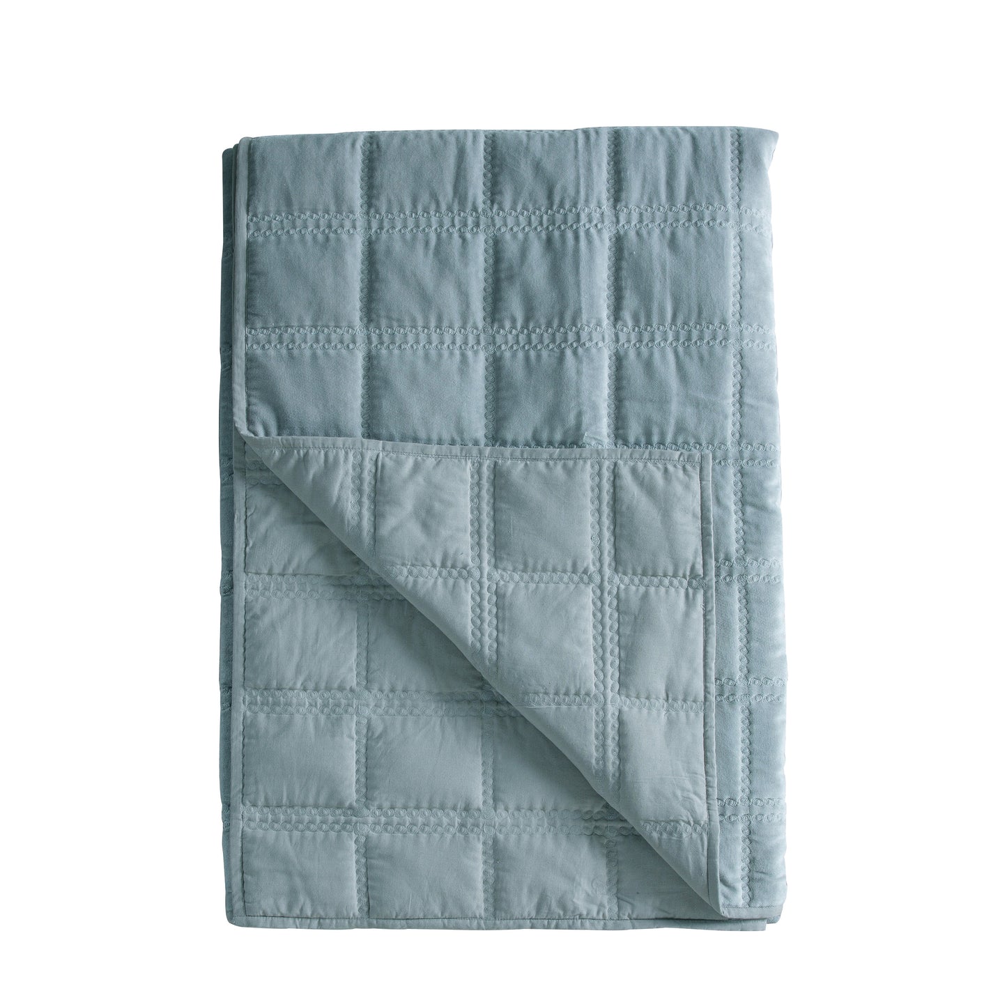 Quilted Cotton Bedspread Duck Egg