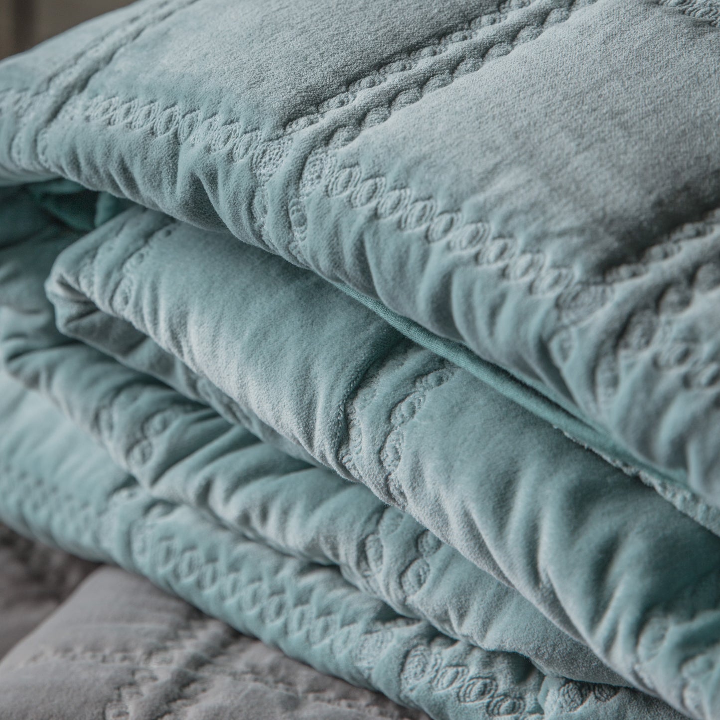 Quilted Cotton Bedspread Duck Egg