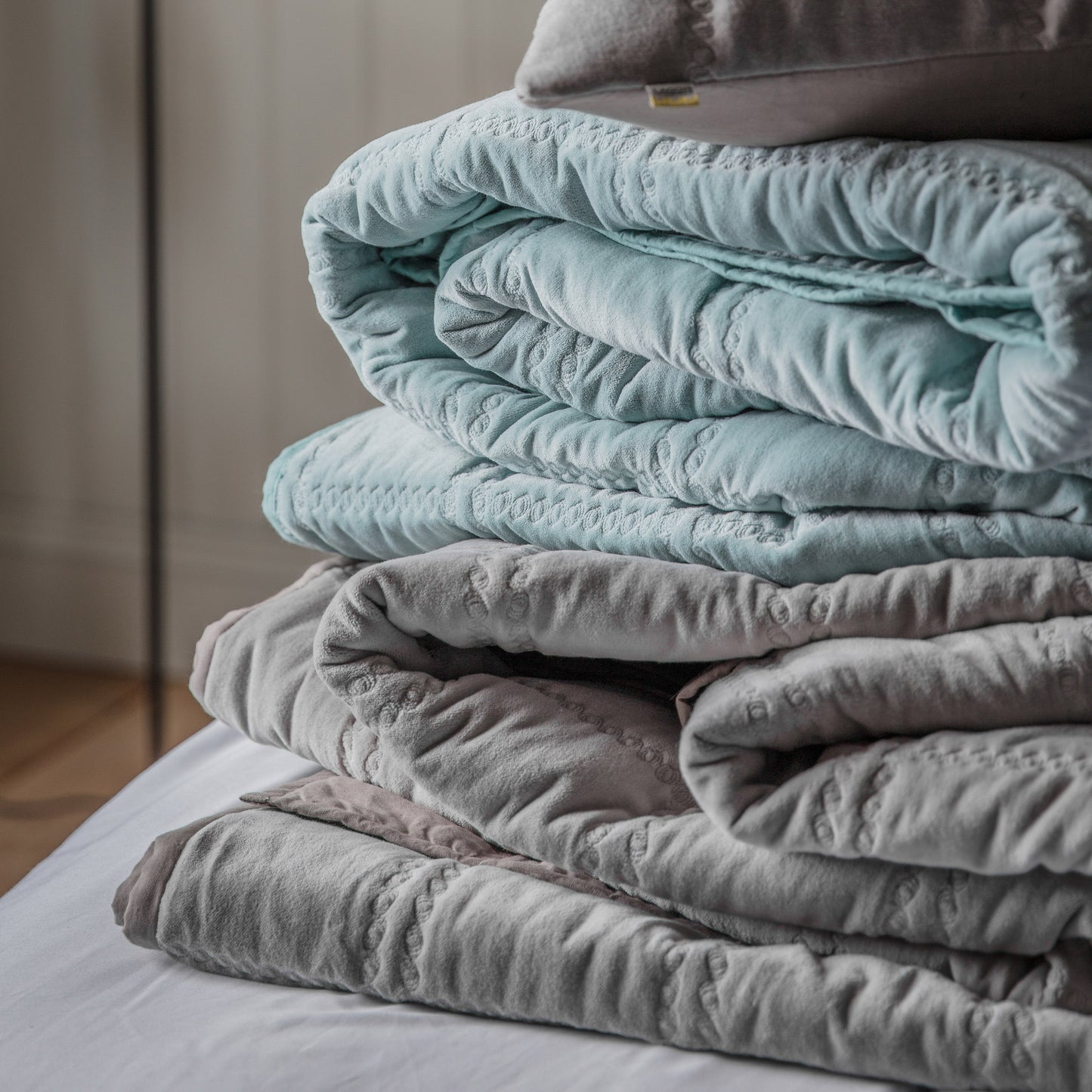 Quilted Cotton Bedspread Duck Egg