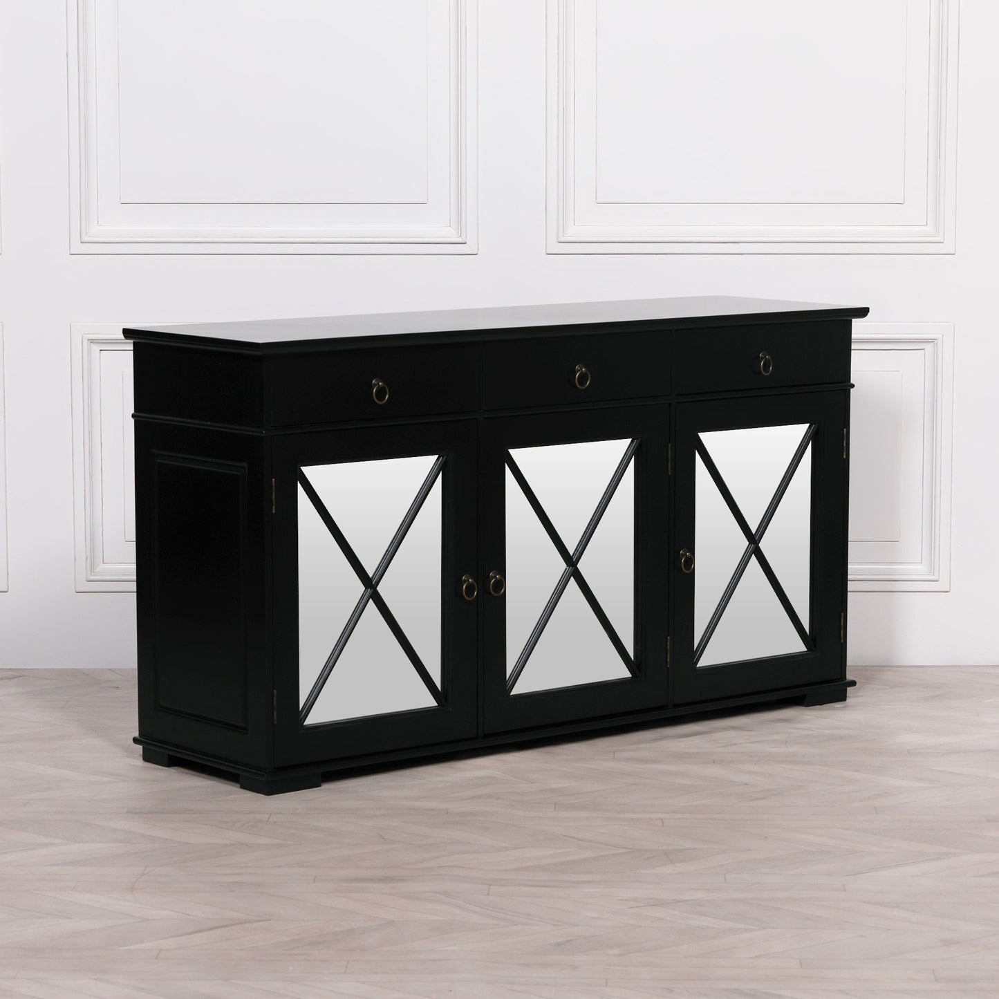 Black Oriental Sideboard With Mirrored Doors