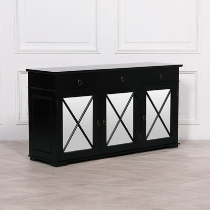 Black Oriental Sideboard With Mirrored Doors
