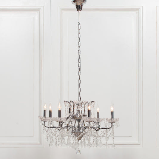Antique Chrome 8 Branch Shallow Cut Glass Chandelier