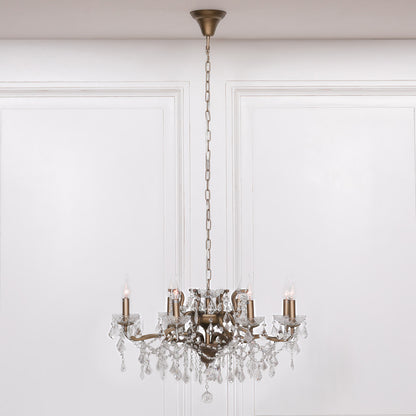 Antique Gold 8 Branch Shallow Cut Glass Chandelier