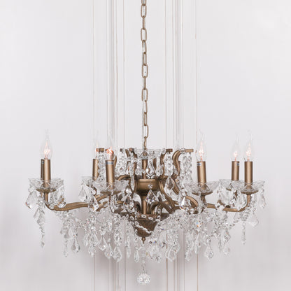 Antique Gold 8 Branch Shallow Cut Glass Chandelier