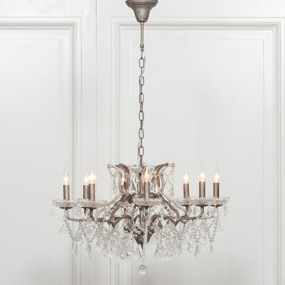 Antique Silver 8 Branch Shallow Cut Glass Chandelier
