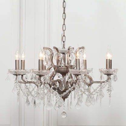 Antique Silver 8 Branch Shallow Cut Glass Chandelier