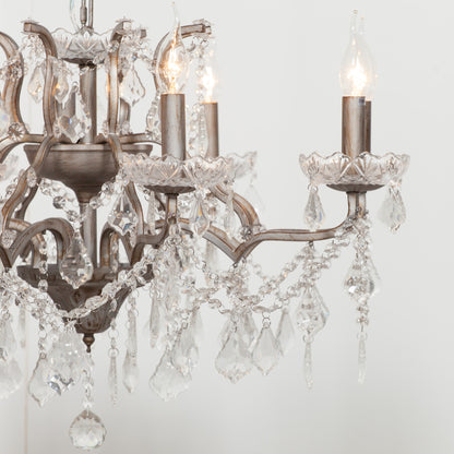 Antique Silver 8 Branch Shallow Cut Glass Chandelier