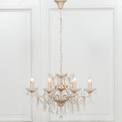 Antique Cream 8 Branch Shallow Cut Glass Chandelier