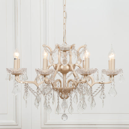 Antique Cream 8 Branch Shallow Cut Glass Chandelier