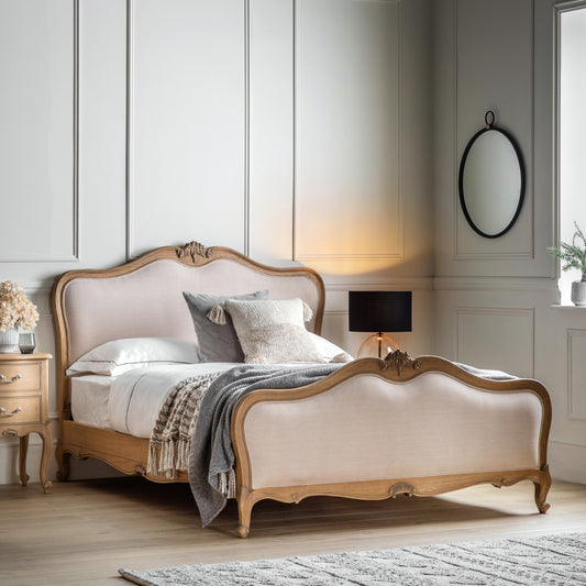 Chic Super King Linen Upholstered Bed Weathered