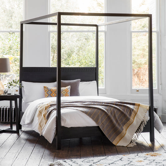 Boho Super King 4 Poster Bed Black