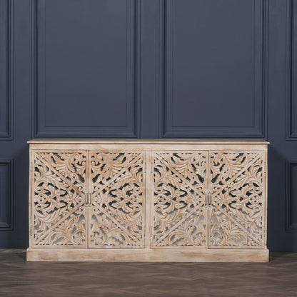 Wooden Ornate Carved Mirror Door Sideboard
