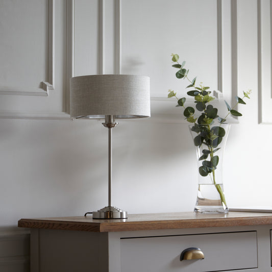 Highclere Lamp Chrome & Natural Linen