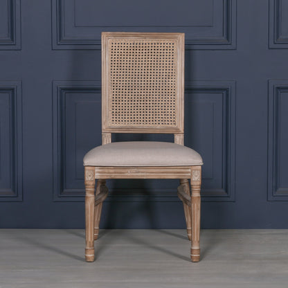 Wooden Louis Upholstered Square Rattan Back Dining Chair