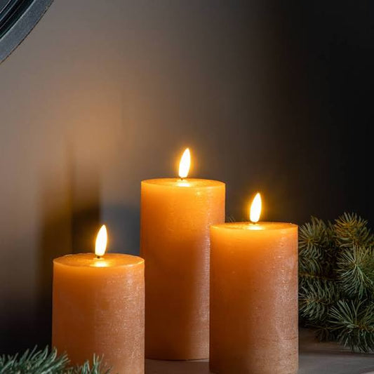LED Candle Rustic Amber Set of 3